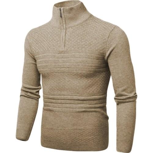 Men Sweater Pullovers Male Sweaters Solid knitwears Slim Sweater Half Zipper Jersey Knitwear Autumn Winter Navy Business Jumper