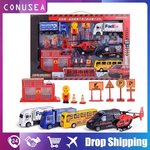 Construction Trucks Set Model Childrens Engineering Car Toy Cars Aircraft Train Inertia Excavator Engineering Vehicles for boy