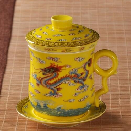 Sets of cups ceramic filter belt cover office meeting personal tea porcelain elegant tea cup Jingdezhen dragon cup