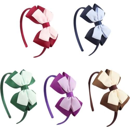 Fashion Layered Solid Hairbands Elastic Grosgrain Ribbon Hair Bows Handmade Boutique Hair Hoop For Kids Girls Hair Accessories