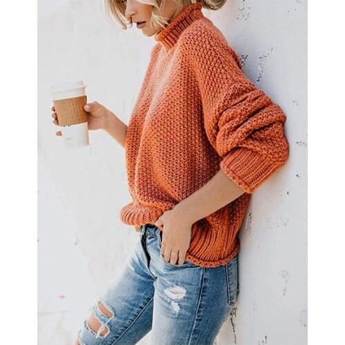Solid Color Knitted Top Women Autumn Winter Leisure Loose High Neck Female Top Harajuku Knit Pullovers Tops Comfortable Pullover