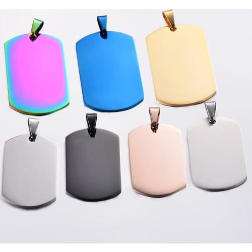 Wholesale Stainless Steel Military Army Style ID Blank Dog Tags Pendant Rectangle Necklace Jewelry Accessories (7 Color)