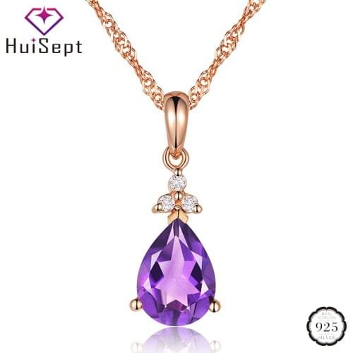 HuiSept 925 Silver Necklace Water Drop Shaped Sapphire Zircon Gemstones Pendant Jewelry Accessories for Women Wedding Engagement