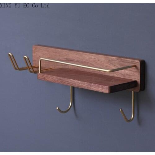 Bathroom Decoration Shelves Hair Dryer Stand Toothbrush Cup Holder Toilet Shelves Wall Suction Spade Wood Brass Storage Shelf