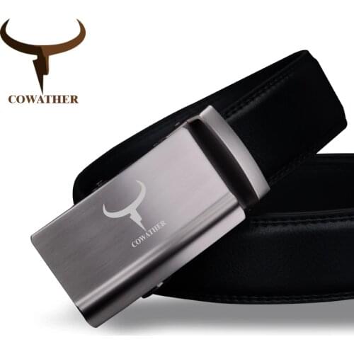 COWATHER luxury fashion mens belt top cow genuine leather automatic alloy buckle belts for men ceinture homme original brand