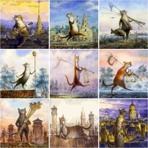 SDOYUNO 40x50cm Oil Painting By Numbers Animal Home Living Room Art Craft DIY Coloring By Numbers Cartoon Cat Handpainted Gift