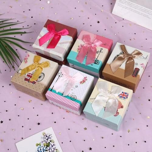 Jewelry Box and packaging Display Bowknot Mixed Color Gift Boxes Wedding Candy Square Box Cardboard Package Storage Accessories