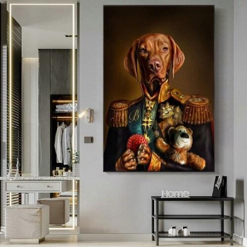 Dog in Military Uniform Canvas Paintings on the Wall Art Posters And Prints Classical Animals Dog General Art Pictures Cuadros