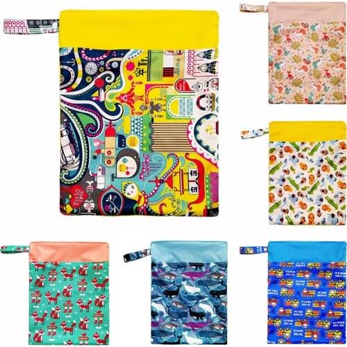 30*40cm TPU Storage Wet Bags Dual Pocket Baby Waterproof Cloth Diaper Bag Hanging Bag Tote Diaper Bag Multifunctional Wetbags