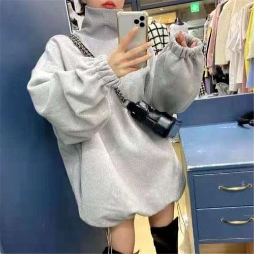Loose oversize lazy style turtleneck chic sweater elegant winter thicken soft casual fashion hoodies windproof motor&bike tops
