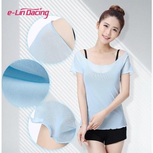 Short Sleeve Dance Jacket Ballet Dance Smock Blouse Women Classical Dance Costume Ballerina Elastic Mesh Top Yoga Running Smock
