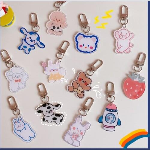 Trend INS Acrylic Key Chain Fashion Fruit Animal Plant Mixed Key Chain Backpack Key Phone Decoration Pendant Wholesale Jewelry