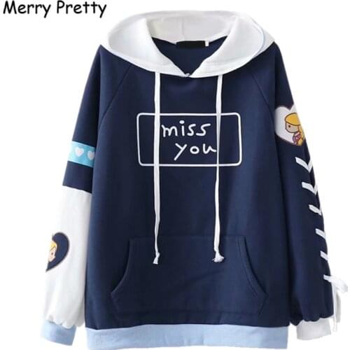 XUANHAO Women Hooded Sweatshirts 2020 Winter Long Sleeve Letter Print Pullover Tracksuits Femme Pockets Drawstring Hoodies