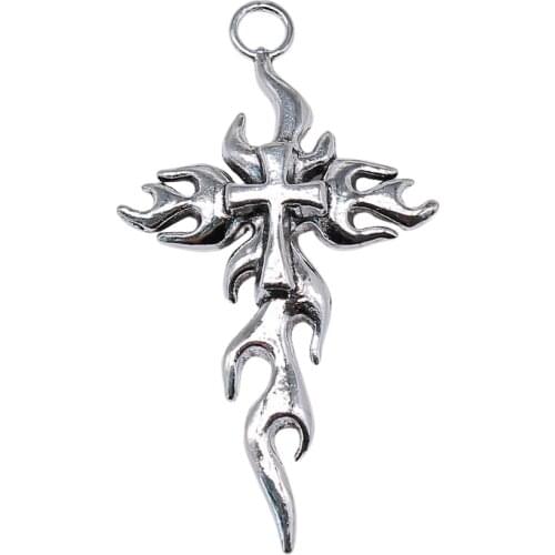 WYSIWYG 2pcs 63x35mm Antique Silver Color Cross Charms Pendant For Jewelry Making