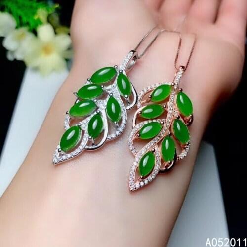 KJJEAXCMY fine jewelry natural Jasper 925 sterling silver luxury leaf girl pendant necklace chain support test hot selling