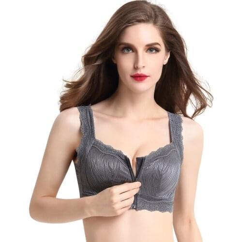 Women Anti shake Front Zipper Lace wire free Comfortable Underwear Gather Sports Bras black lingerie CYHWR