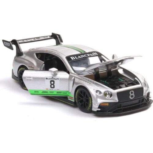 1: 32 Bentley GT3 Super Sports Car Simulation Model Acousto-Optic Return Force Boy Birthday New Year Christmas Gift Silver