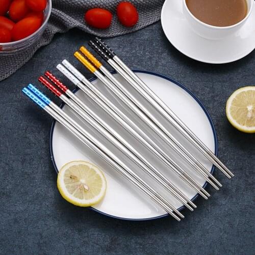 1 pair Diamond Reusable Metal Chopsticks 304 Stainless Steel Tableware Hotel Household Disinfection Chopsticks