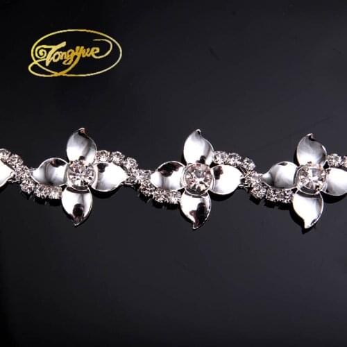 1yards Fashion AB Golden and Silver Rhinestones Applique Trim Handmade Trim Garment Costume Decoration
