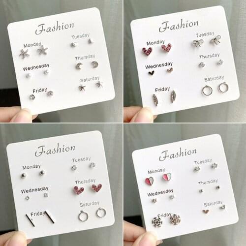 6 Sets of Simple and Elegant Pearl Crystal Earrings Set, A Combination of Charming Ladies' Small and Personalized Earrings