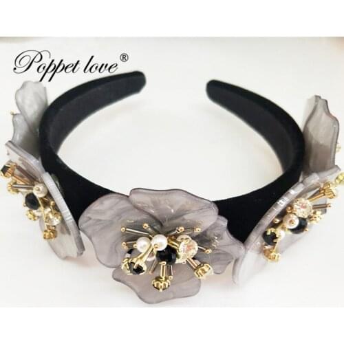 AcrylicFlower Charm Wedding Hair Accessories Gray Flower For Women Bridesmaid Prom Headband Pearl Bridal Headdress Head Jewelry