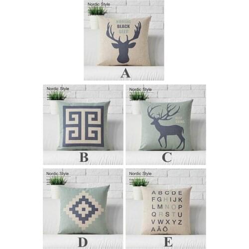 Free Shipping Nordic Cartoon Geometric Deer Head Cotton Linen Decoration Pillowcase Car Sofa Cushion For Leaning On Of 45x45cm