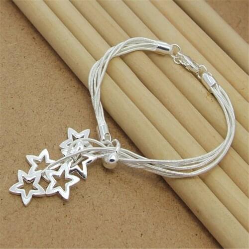 New 925 Sterling Silver Bracelet Hanging 5 Starfish Pendant Snake Bone Bracelet For Women Charm Jewelry Gift