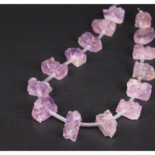 15.5"/strand Top Drilled Natural Amethysts Quartz Drusy Slice Nugget Beads,Raw Crystal Druzy Geode Slab Pendants Jewelry Making
