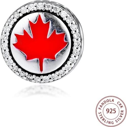 CKK 925 Sterling Silver Canada Red Maple Leaf Marquis Charms Beads Fits Pandora Bracelets DIY Jewelry Making Women Lover' Gift