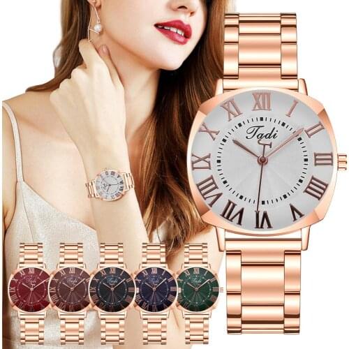 Tadi Brand Creative Square Roman Numeral Dial Watch Luxury Three Hands Womens Steel Band Quartz Wristwatches Alloy Clocks Reloj