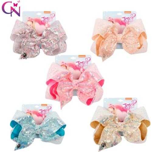 CN 8 " Jumbo Sequin Jojo Bows Kids Hair Clip For Girls Handmade Shiny Candy Color Hairgrips Children Hair Accessories Jojo Swia