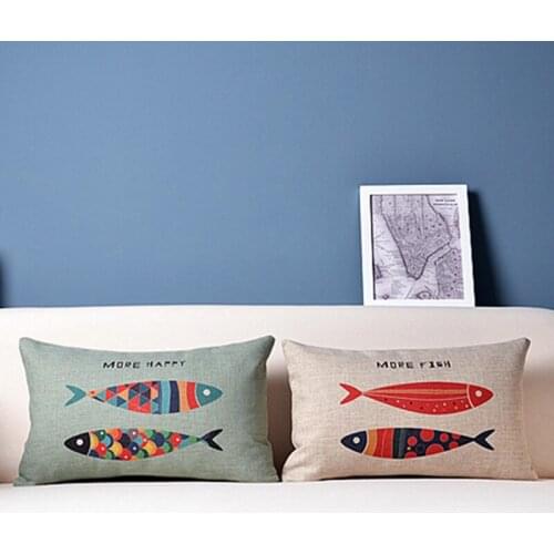 More Two Fish Cushion Cover Cotton Linen Pillowcase Green Pillow Cover Sofa Decorative Throw Pillows capa de almofada coussin