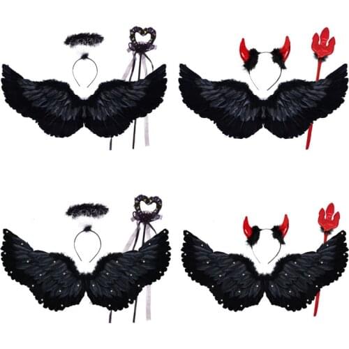 Red Black Angel Wings Devil Triangle Fork Fancy Dress Fairy Feather Star Hen Party Halloween Carnival Christmas New Year Costume