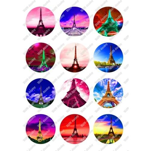 24pcs/lot Round Eiffel Tower Pattern Glass Cabochon 12mm for Diy Jewelry Making T082