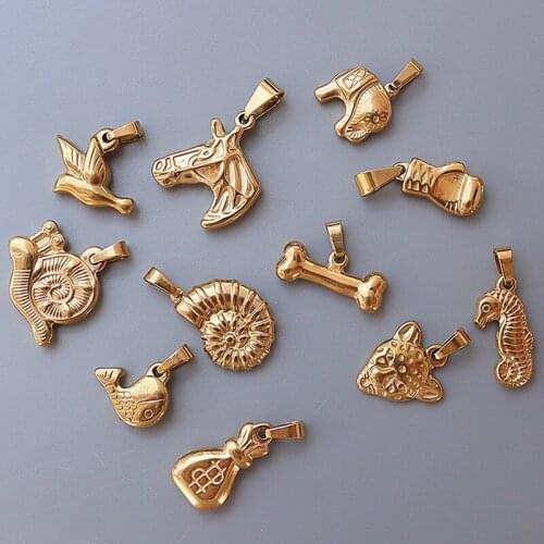 Gold Color Stainless Steel Seahorse Bird Fish Elephant Snail Animal Pendant Without Chain DIY Necklace Accessories For Women