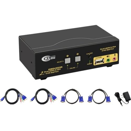 2 Port Dual Monitor KVM Switch, Extended Display, CKL KVM Switch HDMI VGA dual monitor, with Audio , support 4K@30Hz