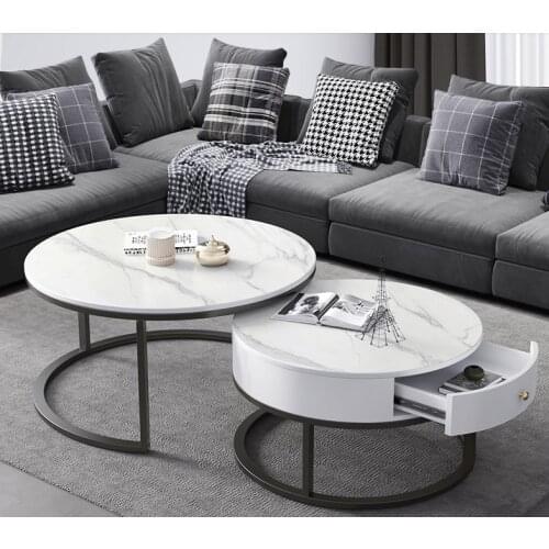 Marble tea table, living room home Nordic Light luxury modern rock plate round combination small family multi-functional tea tab