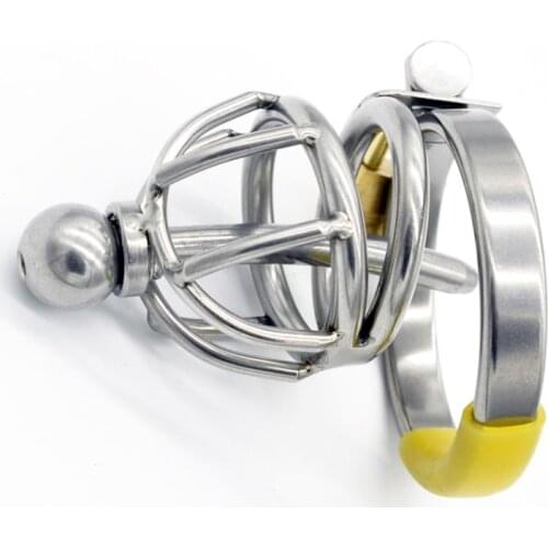 Male Small Short Male Chastity Cock Cage Sex Slave Penis Lock Anti-Erection Device with Removable Urethral Sounds Catheter G134