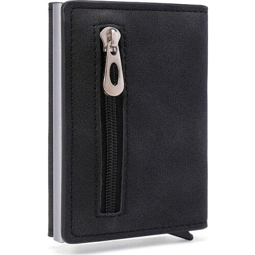 Bisi Goro Mens Solid Zipper RFID Anti-theft Magnet Strong Adsorption Business Bank Credit Card Holder Small Wallet Box Purse