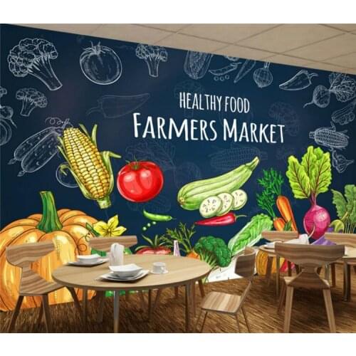 3D Hand-drawn blackboard Wallpaper Mural for walls Fruits vegetables supermarket fruit shop wall decoration improvement