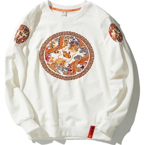 2021 High Street New Hoodie Male Dragon Embroidery Round Collar Clothig