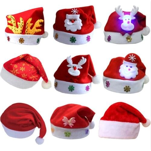 New Year Navidad Merry Christmas Hat Light Up LED Cap Thick Plush Warm Hat bonnet de noel for Kids Children Adult Xmas Gift 2020