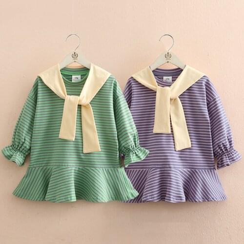 2021 Spring Autumn Clothing 2 3-8 10 Years Child Striped Tops With Removable Shawl Long Sleeve Loose Dresses For Kids Baby Girls