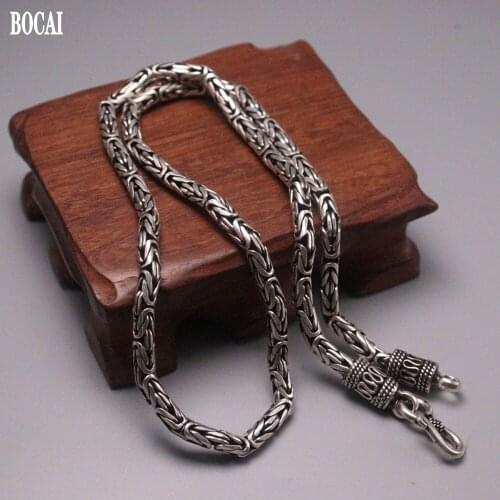 BOCAI Thai silver braided peace pattern necklace 4MM real S925 pure silver fashion Man necklace