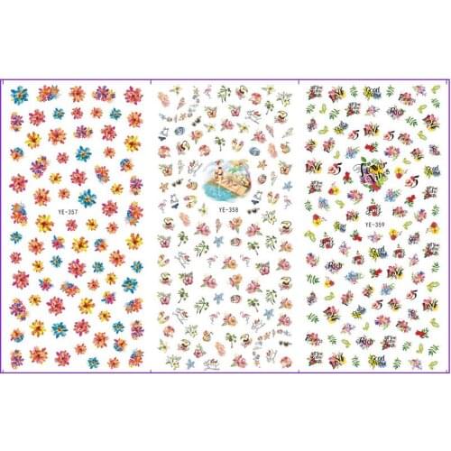 3 PACK/ LOT WATER TRANSFER DECAL NAIL ART NAIL STICKER SUN FLOWER HAWAII BEACH TROPICAL PLANT VINE GRASS YE357-359