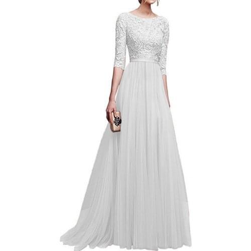 Autumn Winter Christmas Dress Women Half Sleeve Solid Lace Chiffon White Long Dresses Elegant Party Dress Vestidos Plus Size 3XL