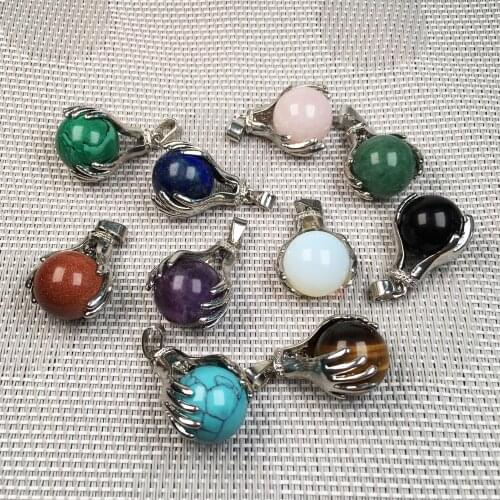 Natural Stones crystal Pendant Round Stone Argenon Both Hands Ball for Jewelry Making DIY charm Necklaces Accessories