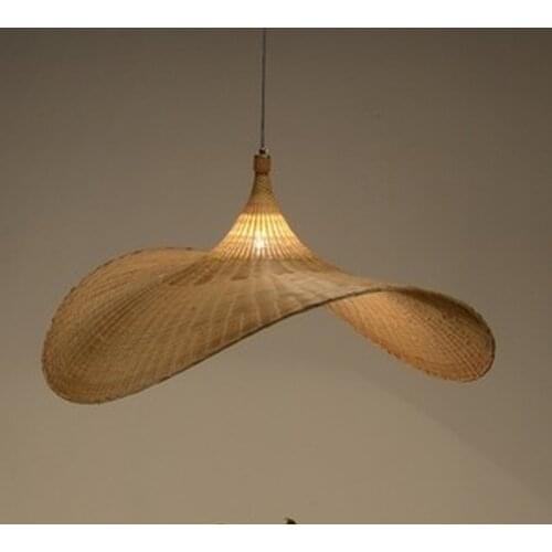 Chinese Southeast Asian Straw Hat Pendant Lights Handmade Bamboo Living Room Restaurant Table Hanging Lamps Art Deco Fixtures