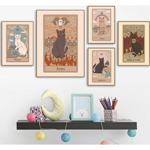 Constellation Posters And Prints Libra Leo Pisce Taurus Cat Wall Art Canvas Painting Nordic Kids Bedroom Home Decoration Picture