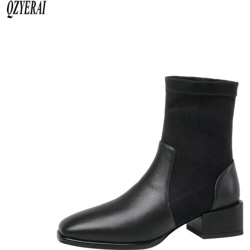 QZYERAI Autumn winter new Genuine leather Women boots ankle fashion warm Female boots cowhide Short boots Women shoes